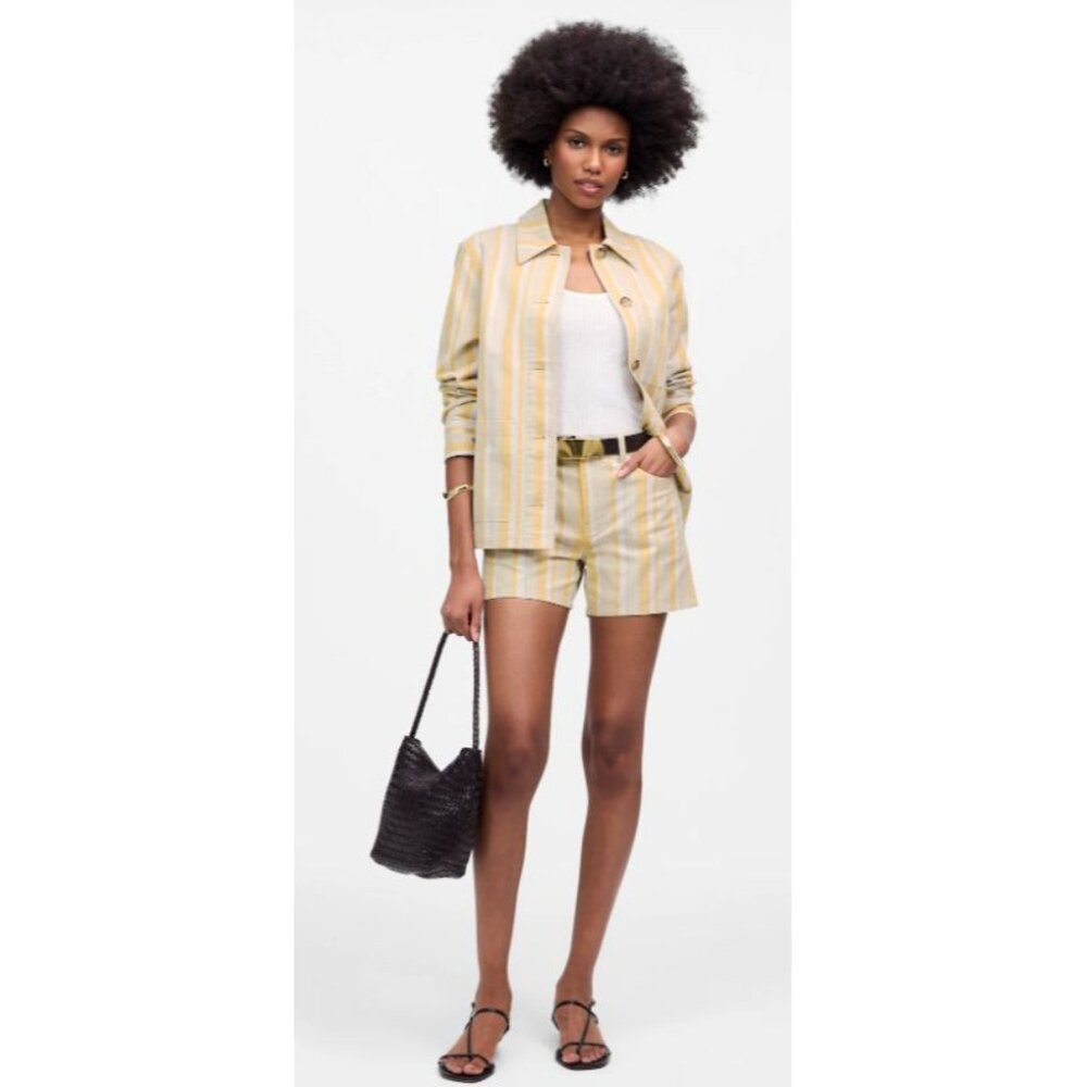 Madewell Women's Poplar Yellow Striped Rumpled Cotton Twill Shorts Size 29, NWT - Picture 5 of 16